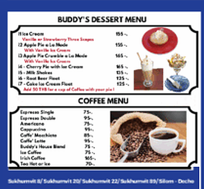 Buddy's Dessert and Coffee Menu