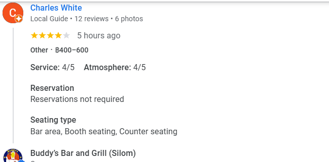 Another 4-star Google Business review for Buddy's Silom January 2026