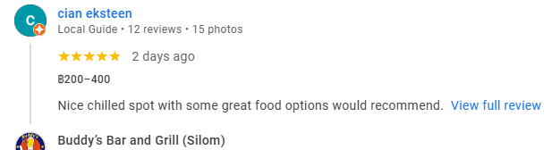 Another 5-star Google Business review for Buddy's Silom January 2026