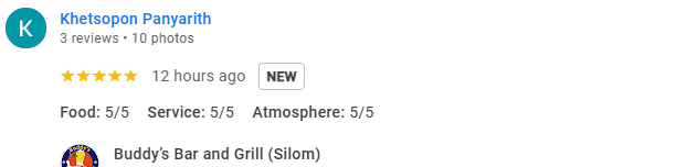 Another 5-star Google Business review for Buddy's Silom January 2026