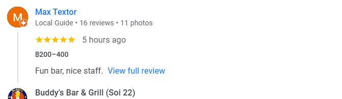 A 5-Star review of Buddy’s Bar & Grill Sukhumvit Soi 22 Bangkok January 2026