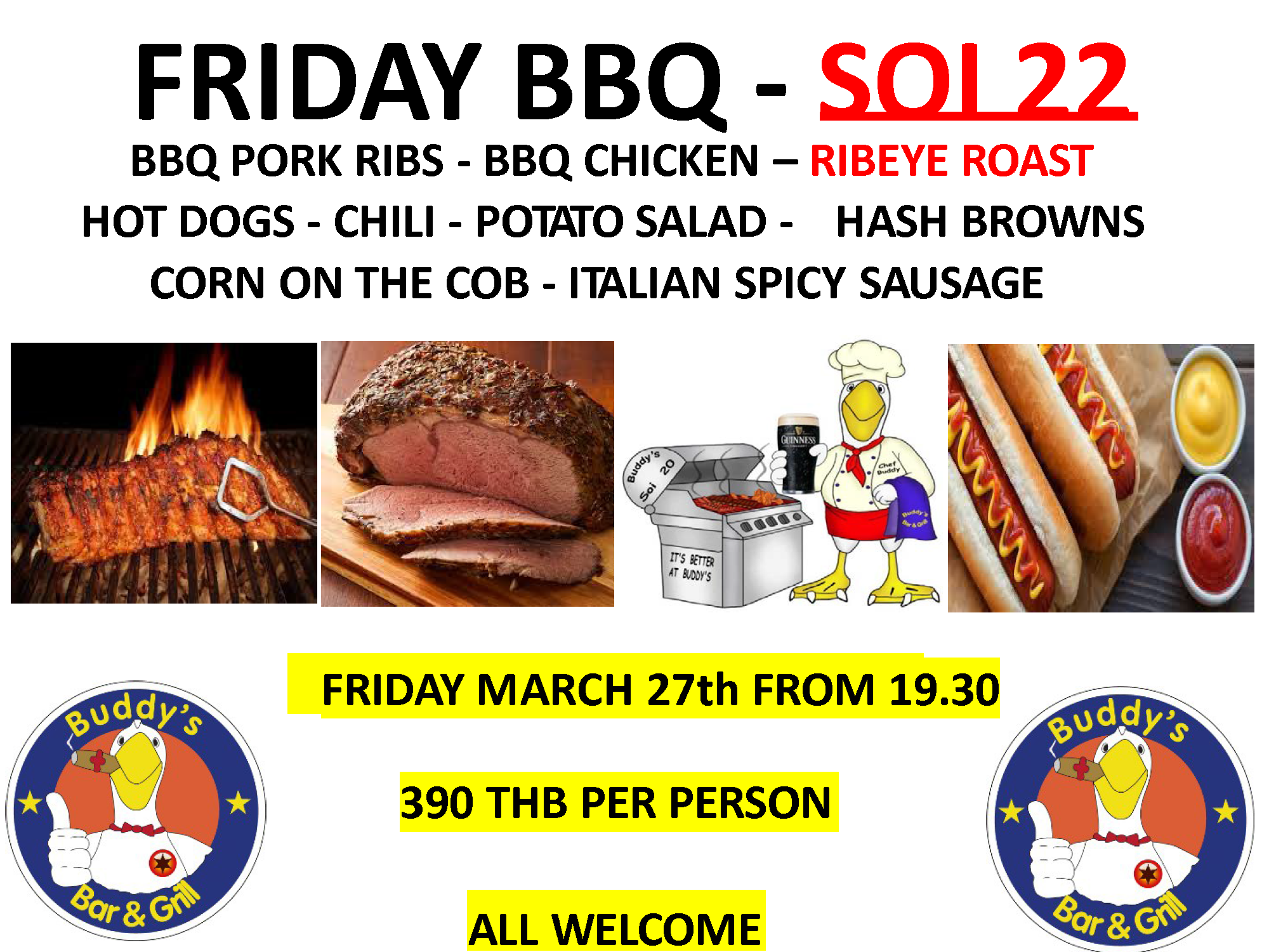 🔥🍖 **End of Month BBQ Night – Soi 22!** 🍖🔥 Join us **Friday March 27th from 19:30**