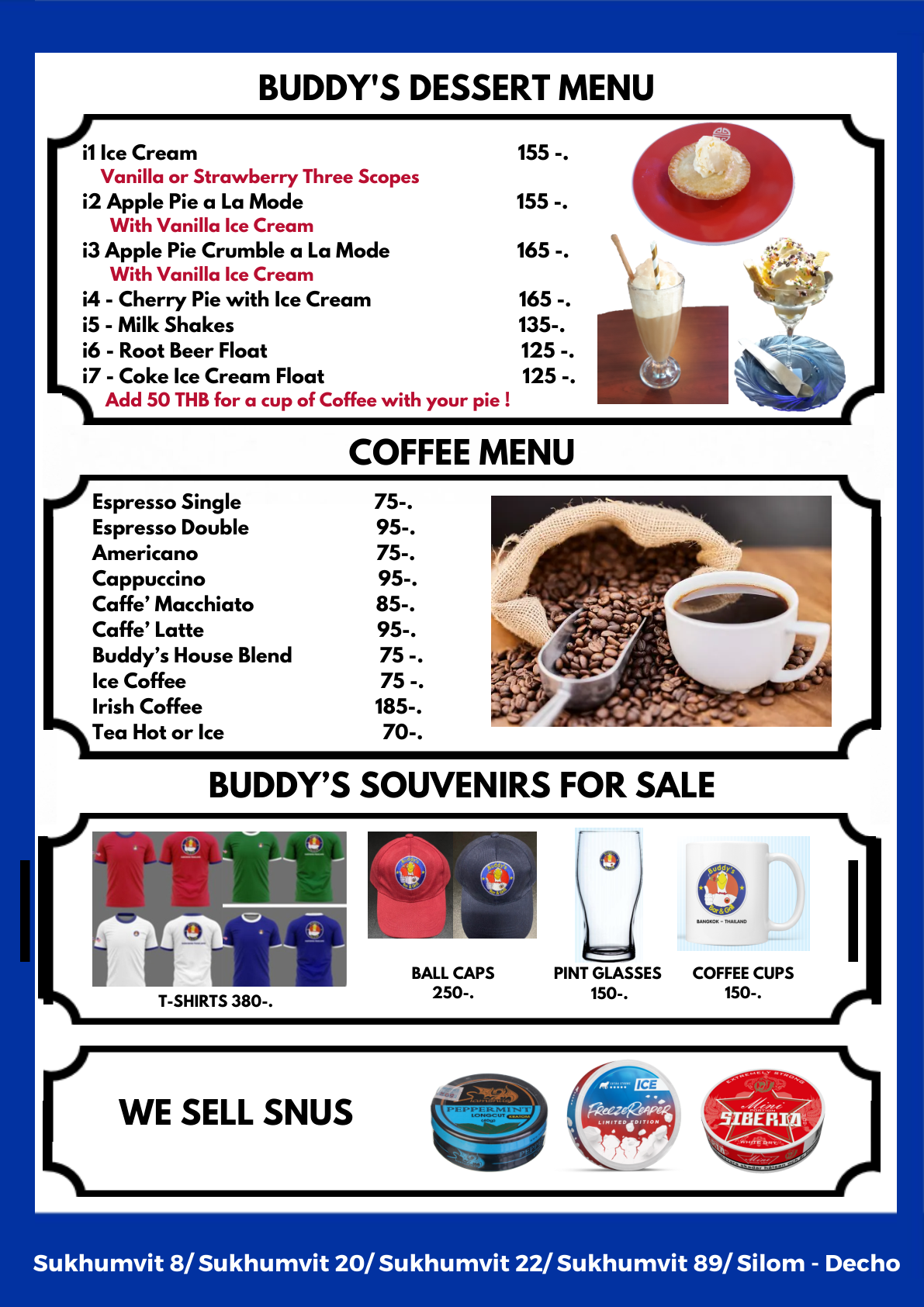 Buddy's Dessert and Coffee Menu