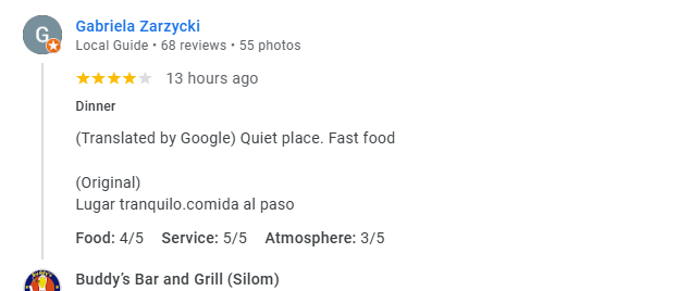 Another 4-star review from a customer at Buddy's Bar & Grill Bangkok Silom, March 2026