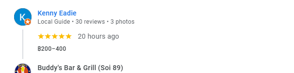 4-Star review of Buddy’s Bar & Grill Bangkok Soi 89 March 2024