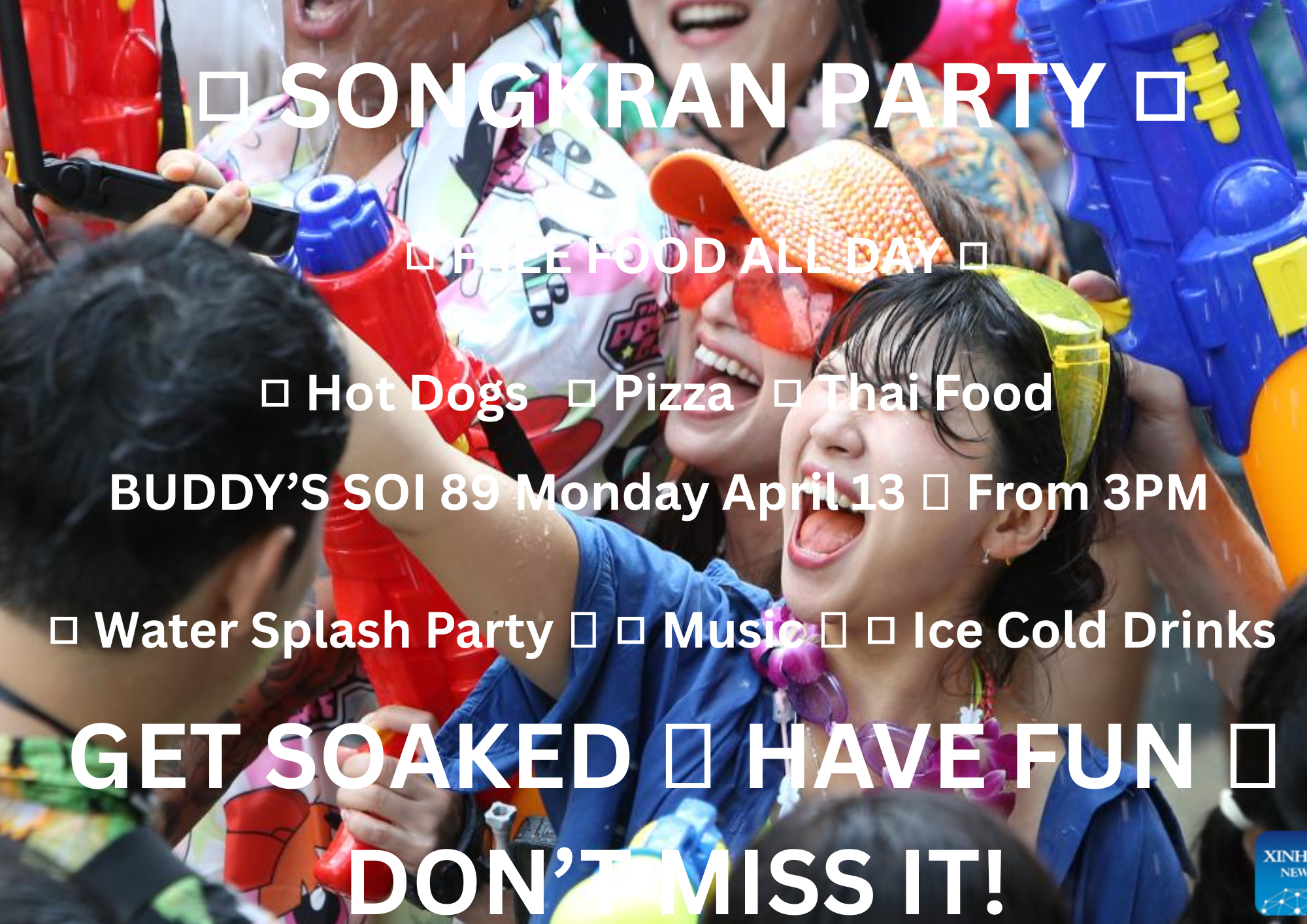 💦🎉 SONGKRAN PARTY AT BUDDY’S SOI 89! 🎉💦 🇹🇭 Join us on **Monday, April 13 from 3PM** for an epic **Songkran splash party** at Buddy’s Soi 89!