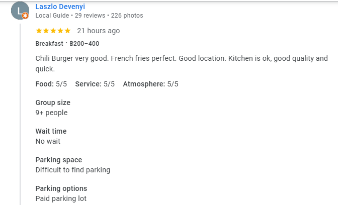 Another 5-star review from a customer at Buddy's Bar & Grill Bangkok Soi 22, April 2026