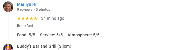Another 5-star review from a customer at Buddy's Bar & Grill Bangkok Silom, May 2026