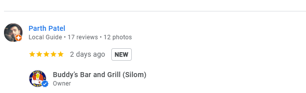 Another 5-star review from a customer at Buddy's Bar & Grill Bangkok Silom, May 2026