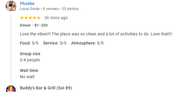 4-Star review of Buddy’s Bar & Grill Bangkok Soi 89 March 2024