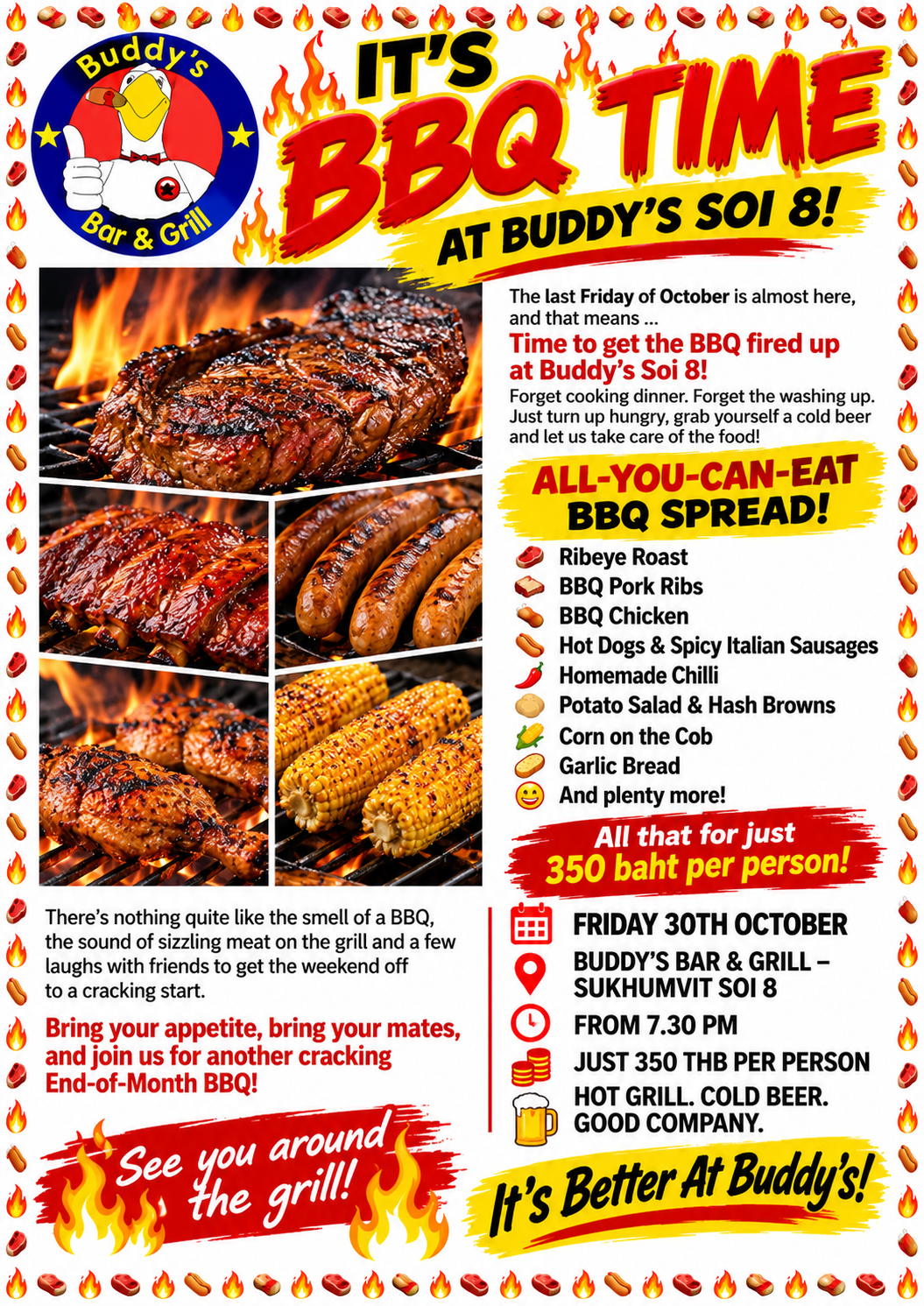 🔥🍖 ** IT'S BBQ TIME AT BUDDY'S SOI 8!** 🍗🍻 The last Friday of October